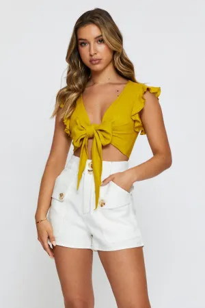White Light Must Singlet Sleeveless Tie Up Crop