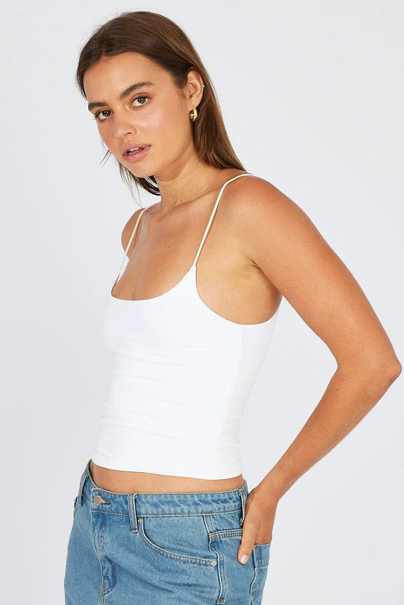 White Singlet Top Round Neck Supersoft