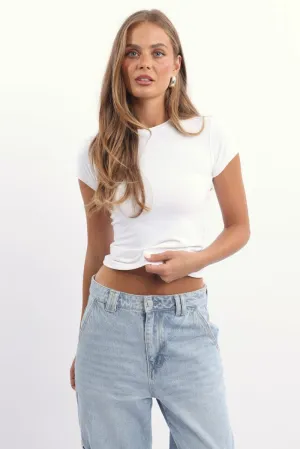 White T-Shirt Short Sleeve Crew Neck Long Line