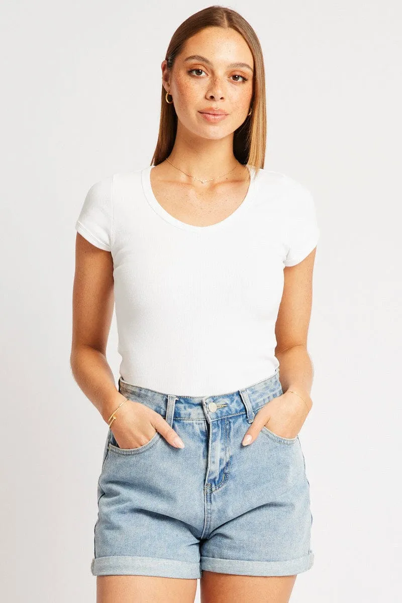 White T Shirt Short Sleeve V Neck