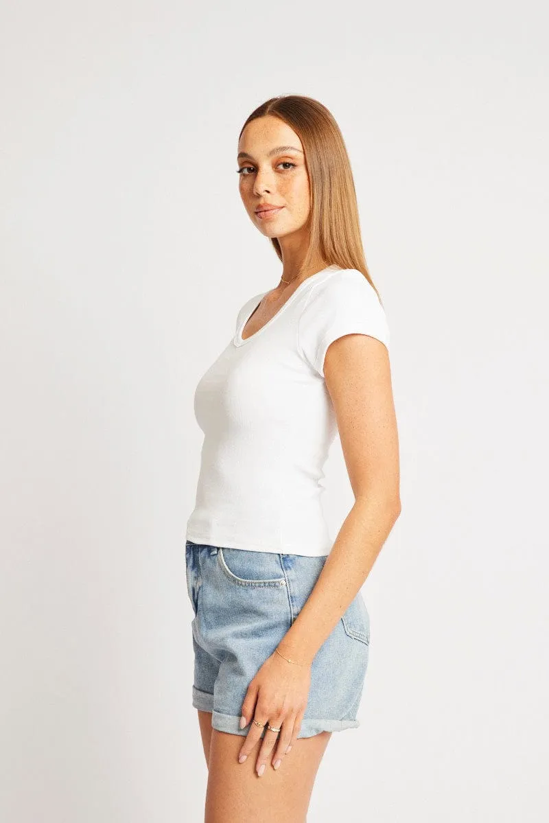 White T Shirt Short Sleeve V Neck