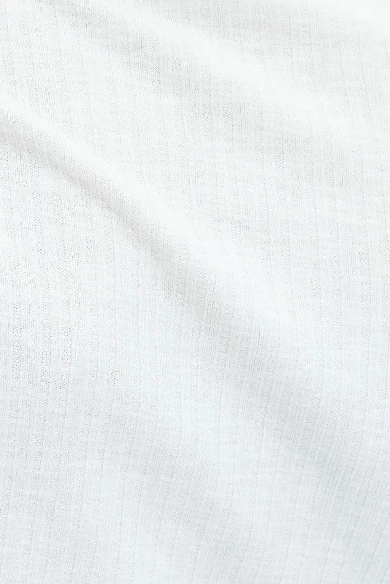 White Top Long Sleeve Roll Up Neck