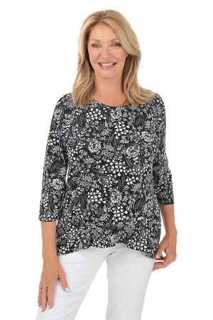 Wild Floral Ruffle Hem Knit Top