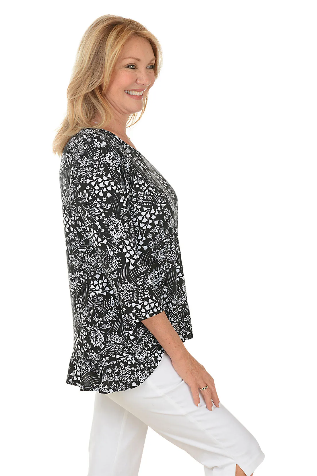 Wild Floral Ruffle Hem Knit Top