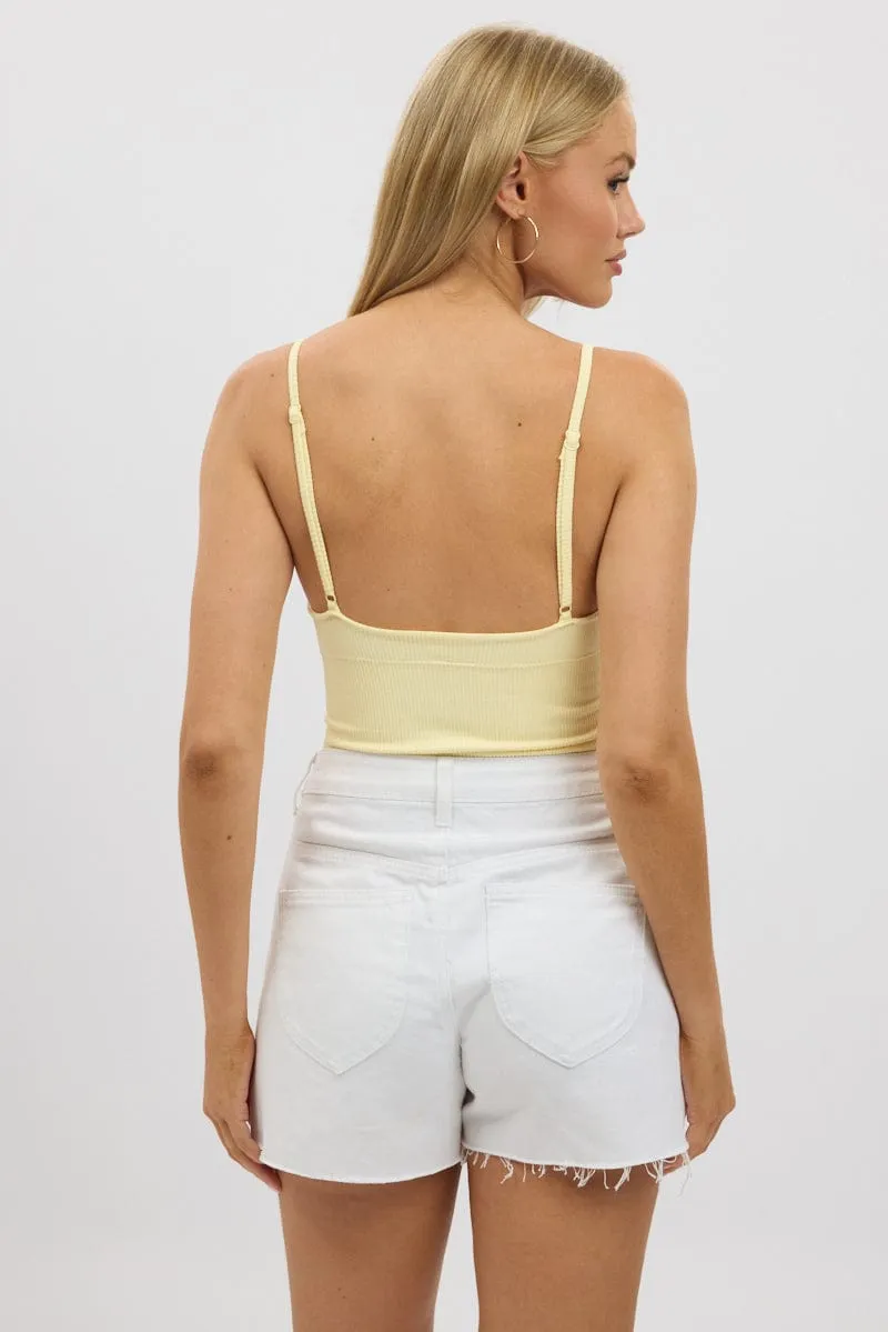 Yellow V Neck Cami Crop Top Seamless