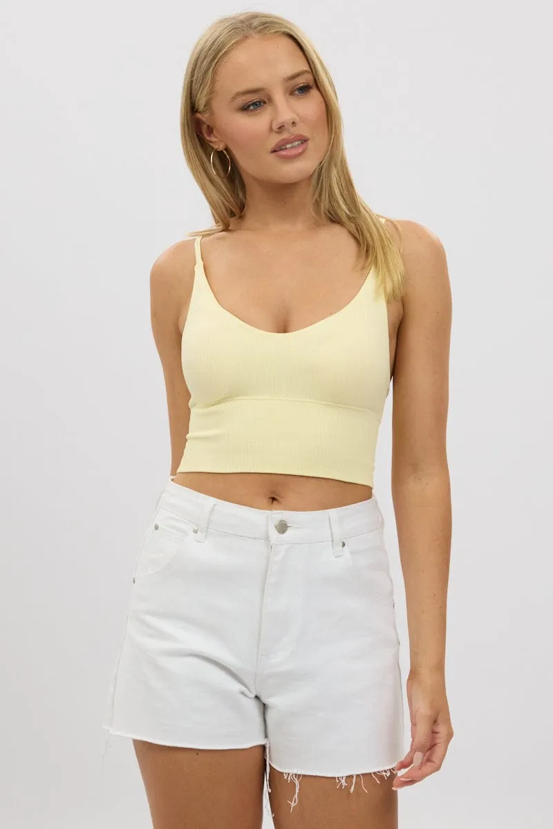 Yellow V Neck Cami Crop Top Seamless
