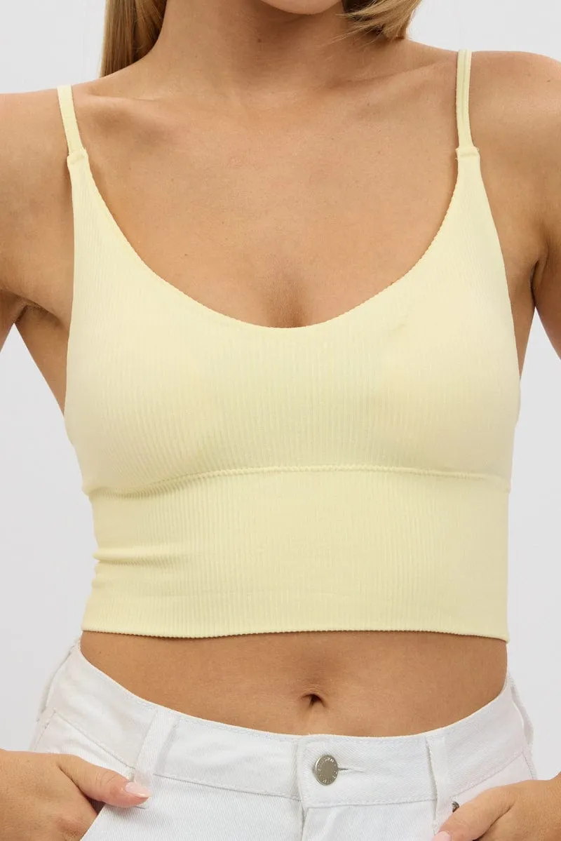 Yellow V Neck Cami Crop Top Seamless