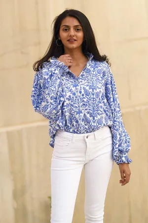 Yugen Blue Handblock Print Shirt